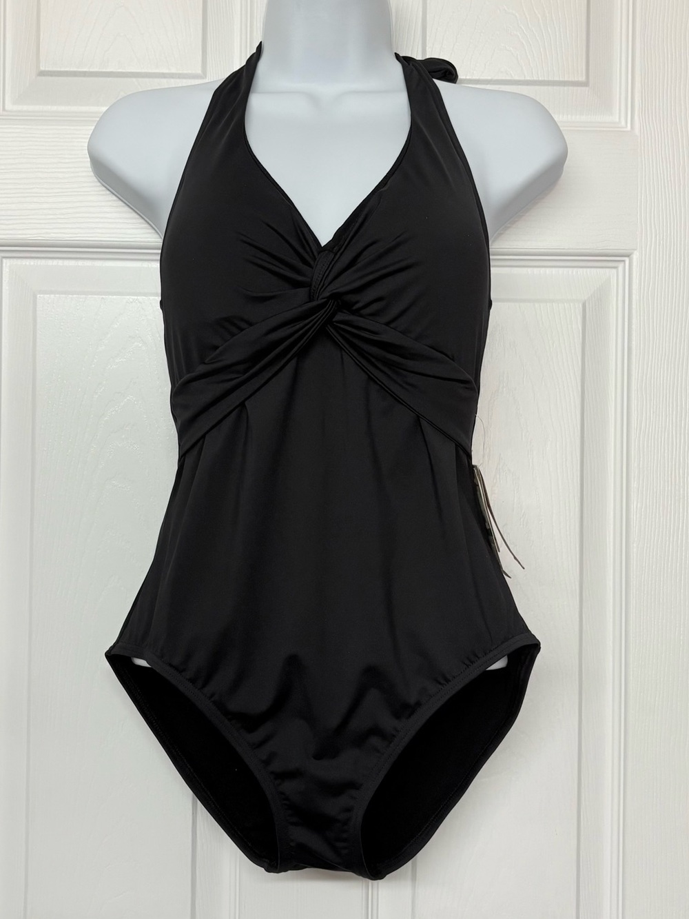 Tommy Bahama Black Twist Front Tummy Control Halter Top One Piece Sz 8 NWT